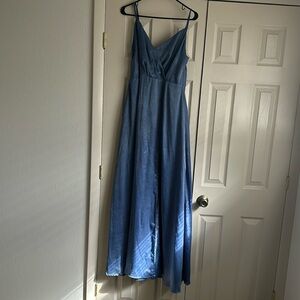 Lulus Constantine Blue Satin Maxi Dress